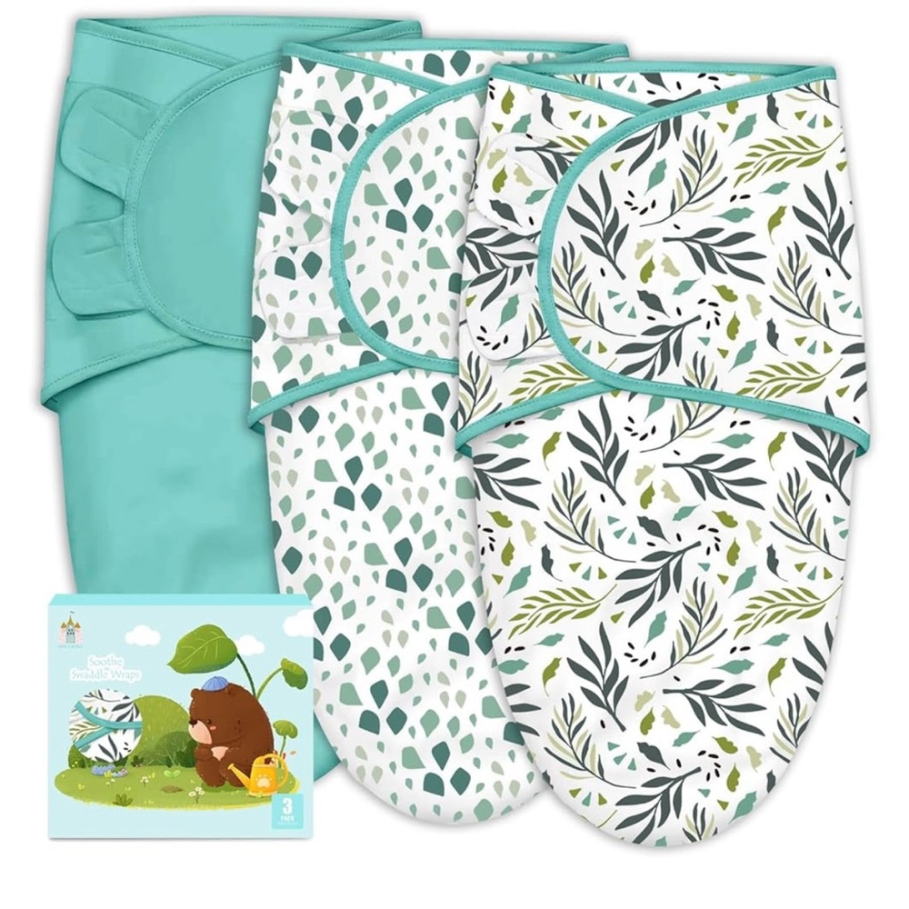Baby Swaddle Blanket Set with Leaf Patterns